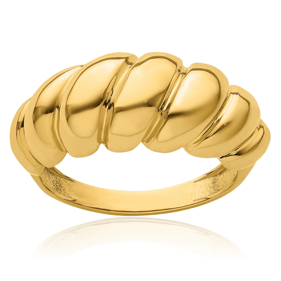 14K Solid Yellow Gold Shrimp Croissant Twisted Chunky Dome Statement Woven Crisscross Band Ring