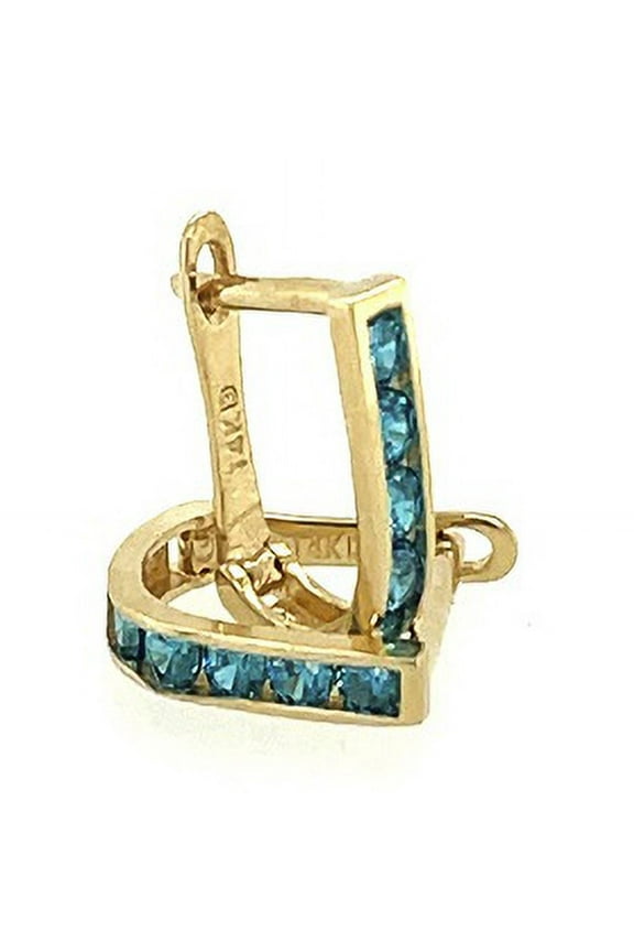 14K Solid Yellow Gold Single Row Birthstone Leverback Earrings Women Jewelry