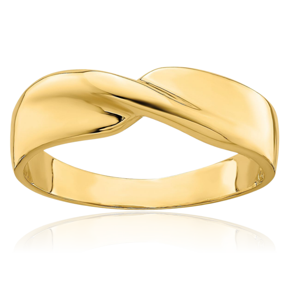 14K Solid Yellow Gold Single Twisted Statement Woven Crisscross Band Ring