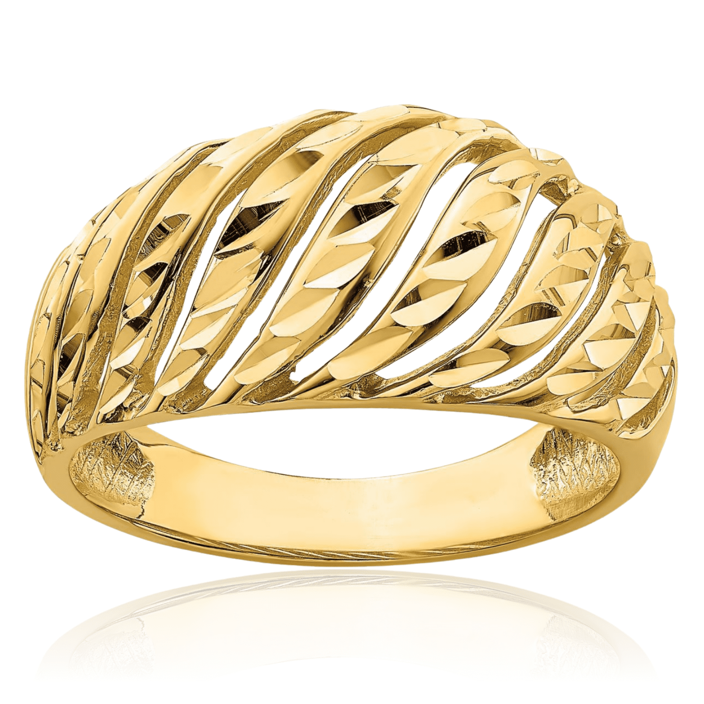14K Solid Yellow Gold Slash Chunky Dome Statement Ring - Walmart.com