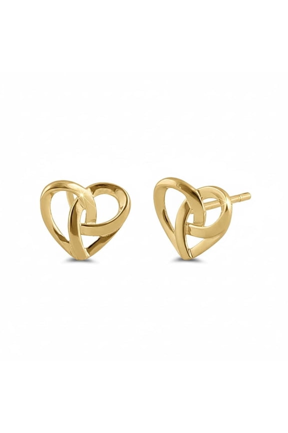 14K Solid Gold Small Womens Celtic Heart Triquetra Stud Earrings Celtic Love Earrings for Ladies - 0.40in