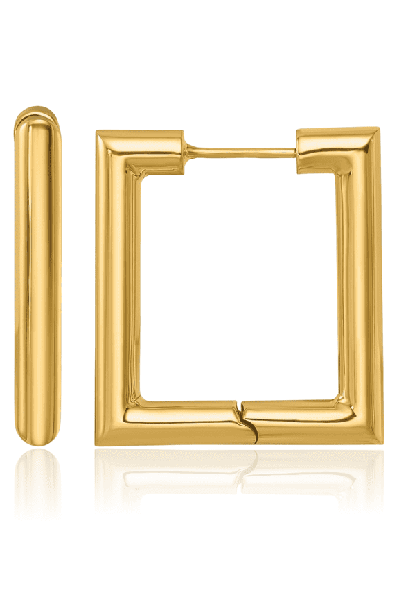 14K Solid Yellow Gold Square Medium Hoop Earrings
