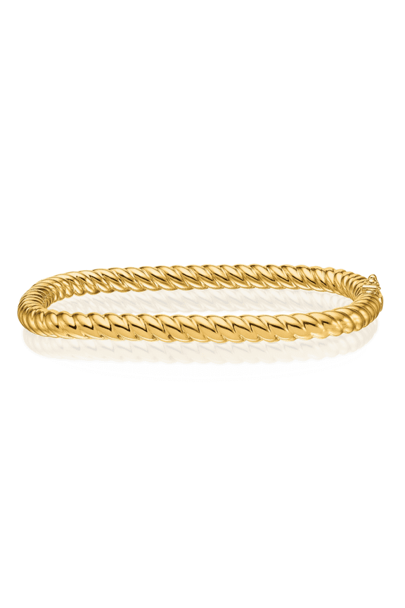 14K Solid Yellow Gold Square Twisted Hinged Bangle Bracelet
