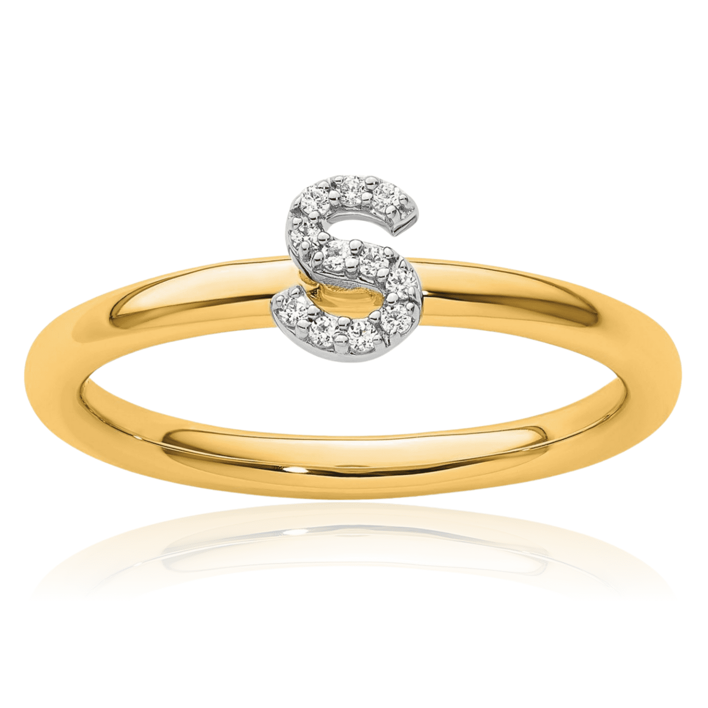 14K Solid Yellow Gold Stacking Diamond Dainty Letter S Initial Name ...