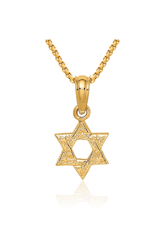 14K Solid Yellow Gold Star of David Jewish Magen Necklace Judaica Religious Chain Pendant Israel Charm