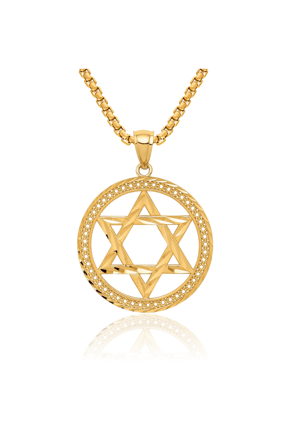14K Solid Yellow Gold Star of David Jewish Magen Necklace Judaica Religious Chain Pendant Israel Charm