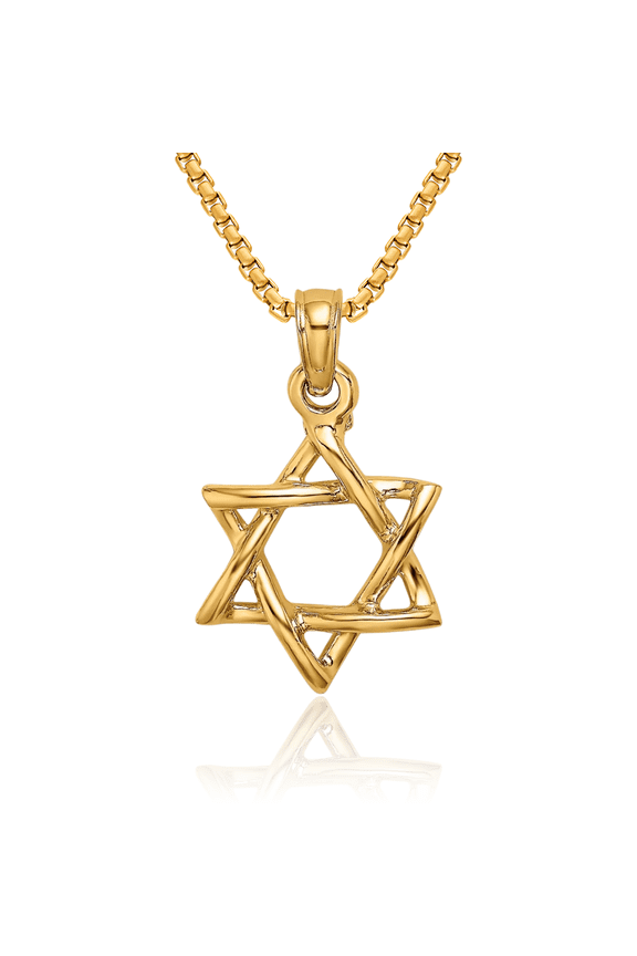 14K Solid Yellow Gold Star of David Jewish Magen Necklace Judaica Religious Chain Pendant Israel Charm