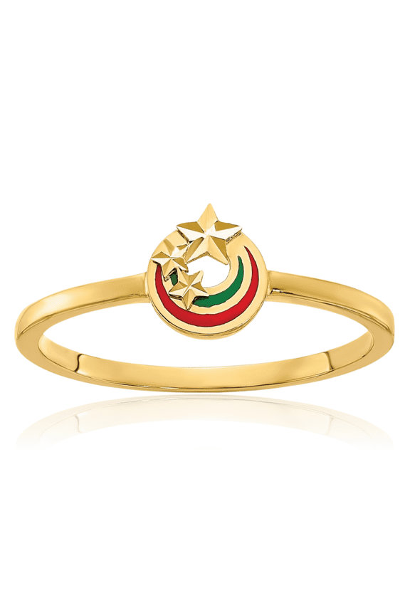 14K Solid Yellow Gold Stars Ring