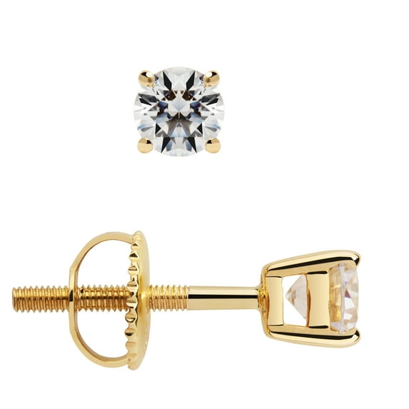 14K Solid Yellow Gold Stud Earrings | Round Cut Cubic Zirconia | Screw Back Posts | .50 CTW | With Gift Box | Everyday Elegance
