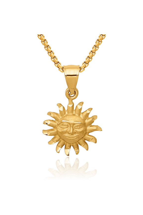 14K Solid Yellow Gold Sun Necklace Sunshine Pendant Sunburst Charm Celestial Jewelry