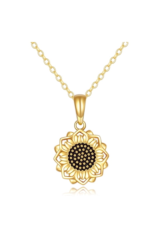14K Solid Yellow Gold Sunflower Necklace for Women Sunflower Jewelry You are My Sunshine Gifts Birthday