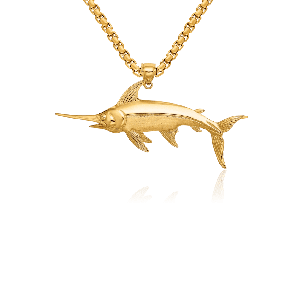 14K Solid Yellow Gold Swordfish Necklace Chain Pendant Charm with chain ...