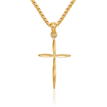 14K Solid Yellow Gold Tapered Holy Cross Necklace Religious Chain Pendant Jesus Christ Charm