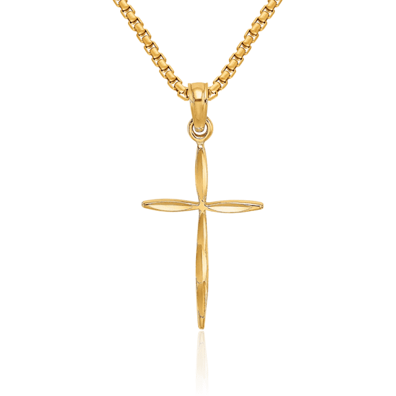 14K Solid Yellow Gold Tapered Holy Cross Necklace Religious Chain Pendant Jesus Christ Charm
