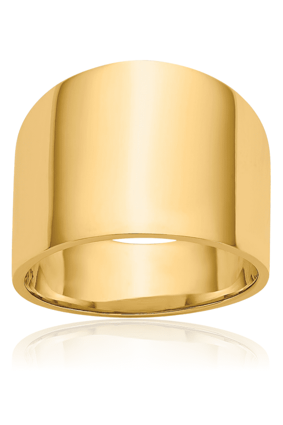 14K Solid Yellow Gold Top Tapered Band Chunky Dome Statement Ring