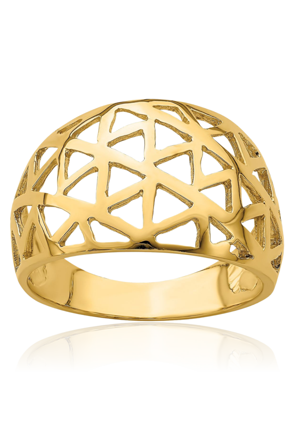 14K Solid Yellow Gold Triangle Chunky Dome Statement Ring