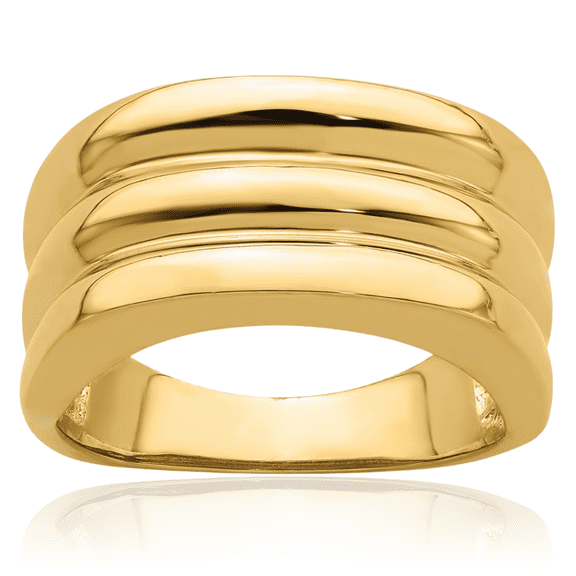 14K Solid Yellow Gold Triple Ridge Chunky Dome Statement Ring