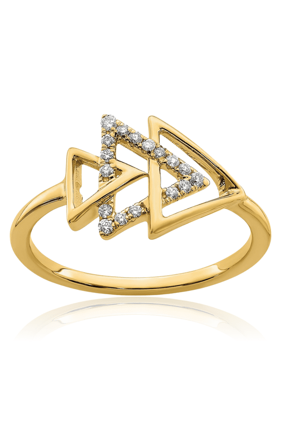 14K Solid Yellow Gold 0.09 carat Diamond Triple Triangle Statement Stackable Ring - Round Cut, Natural, Prong Set - Geometric Women's