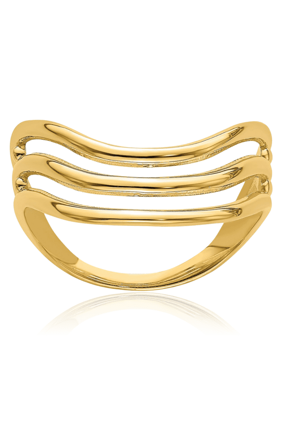 14K Solid Yellow Gold Triple Wave Thumb Statement Ring