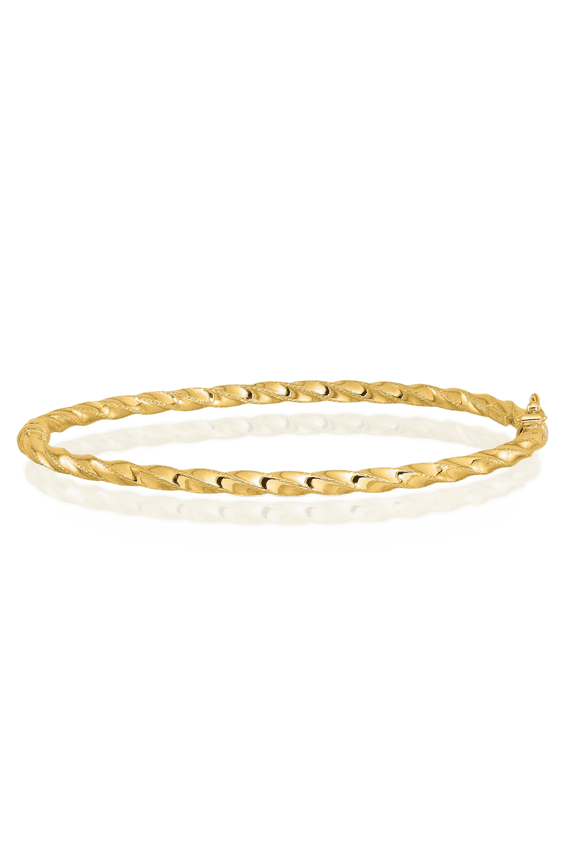14K Solid Yellow Gold Twisted 3.20mm Hinged Bangle Bracelet