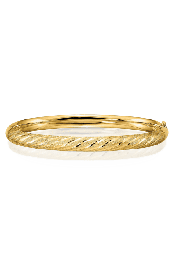 14K Solid Yellow Gold Twisted Hinged Bangle Bracelet