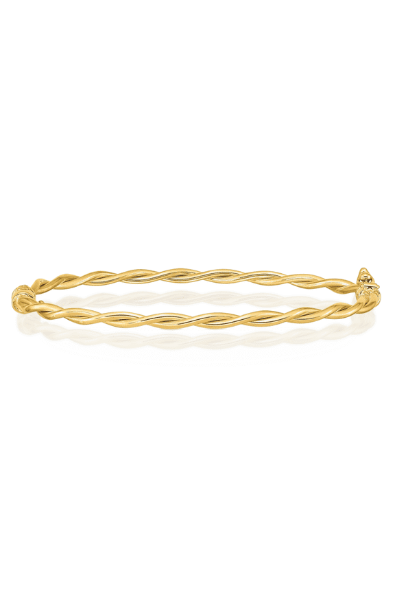 14K Solid Yellow Gold Twisted Hinged Bangle Bracelet