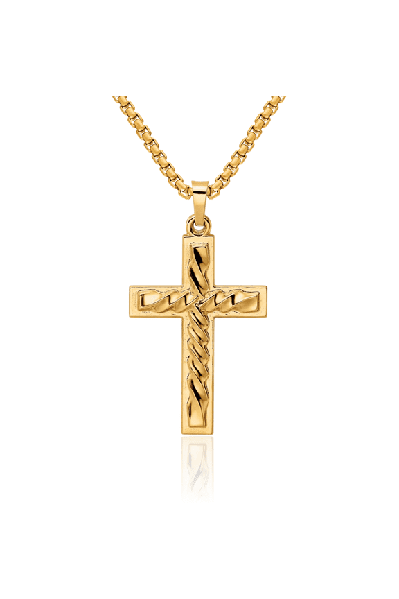 14K Solid Yellow Gold Twisted Latin Mexican Holy Cross Necklace Religious Chain Pendant Jesus Christ Charm
