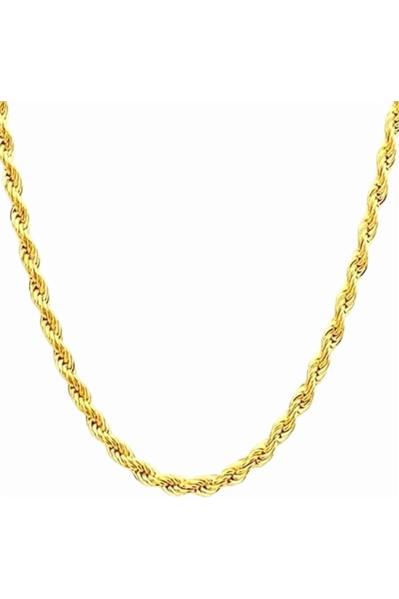 14K Solid Yellow Gold Twisted Rope Chain Necklace, Diamond Cut Classic Chain, 2.8mm Gift for Men & Women (Available in 30 Inch Lengths)