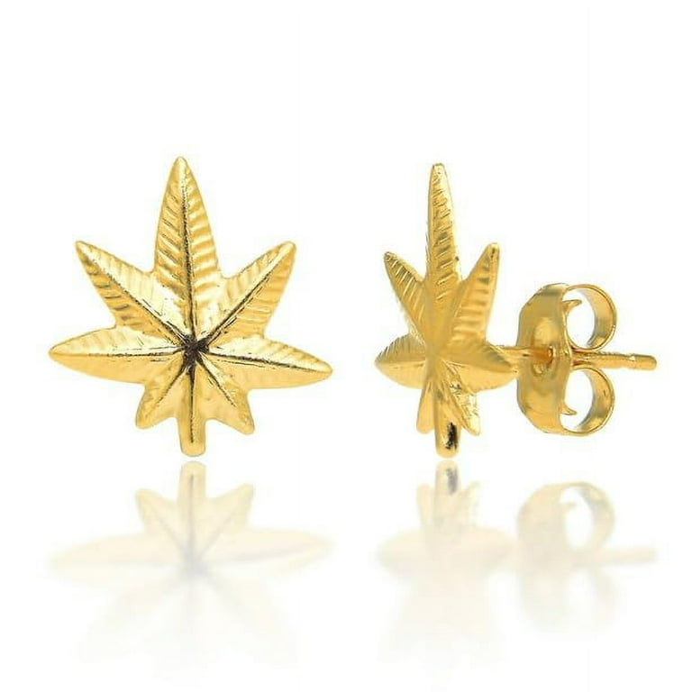 Gold marijuana shop leaf earrings