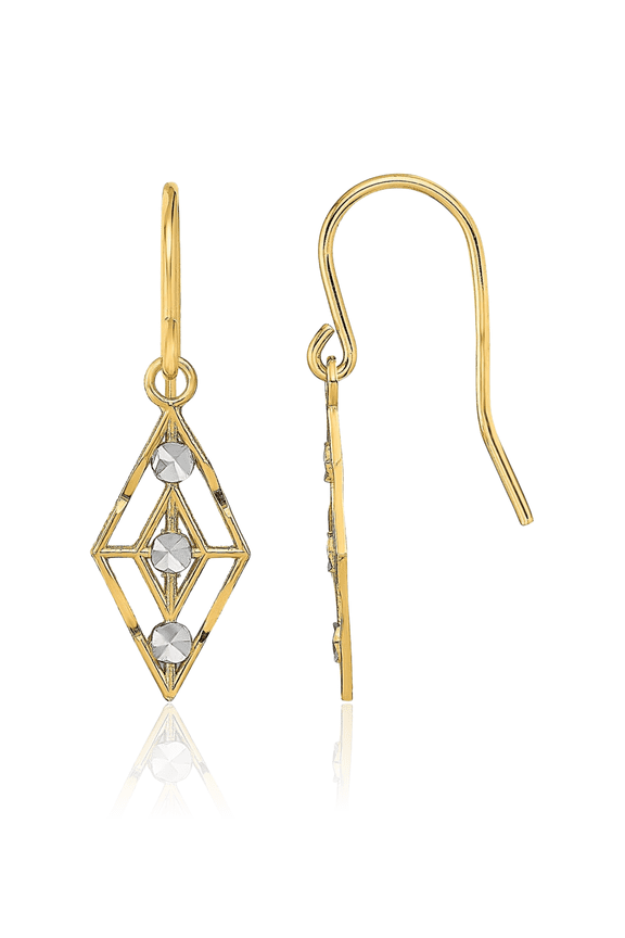 14K Solid Yellow Gold Wire Drop Dangle Earrings