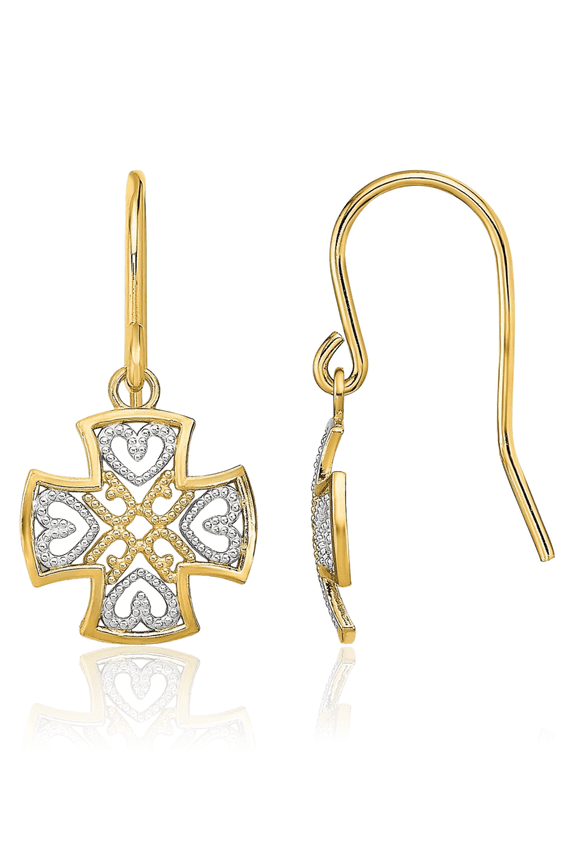 14K Solid Yellow Gold Wire Drop Dangle Earrings