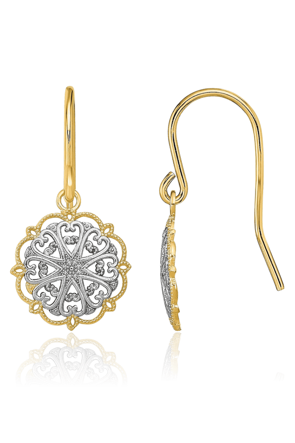 14K Solid Yellow Gold Wire Drop Dangle Earrings