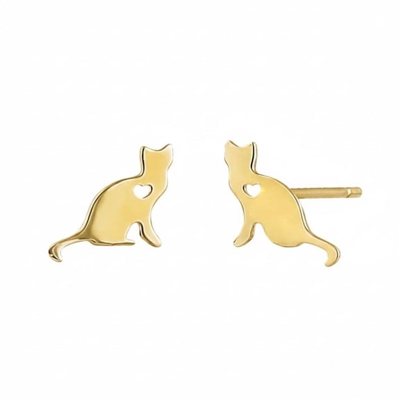 Vinali 14K Solid Gold Kitty Cat Heart Stud Earrings - Cat Gifts for Ladies Daughter
