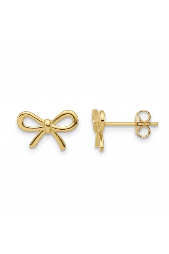 14K Solid Gold Dainty Bow Stud Earrings - Bow Gifts for Ladies