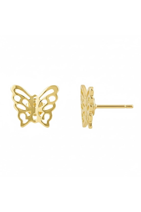 14K Solid Gold Womens Dainty Butterfly Stud Earrings for Ladies - 0.30in