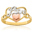 thumbnail image 1 of 14K Solid Yellow Rose Pink Gold Love Heart Ring, 1 of 10