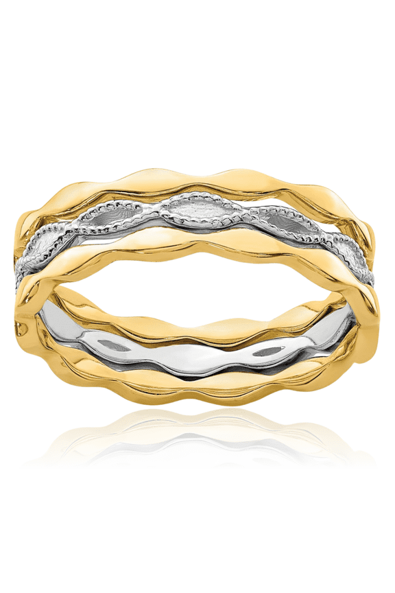 14K Solid Yellow White Gold Set of 3 Stacking Rings
