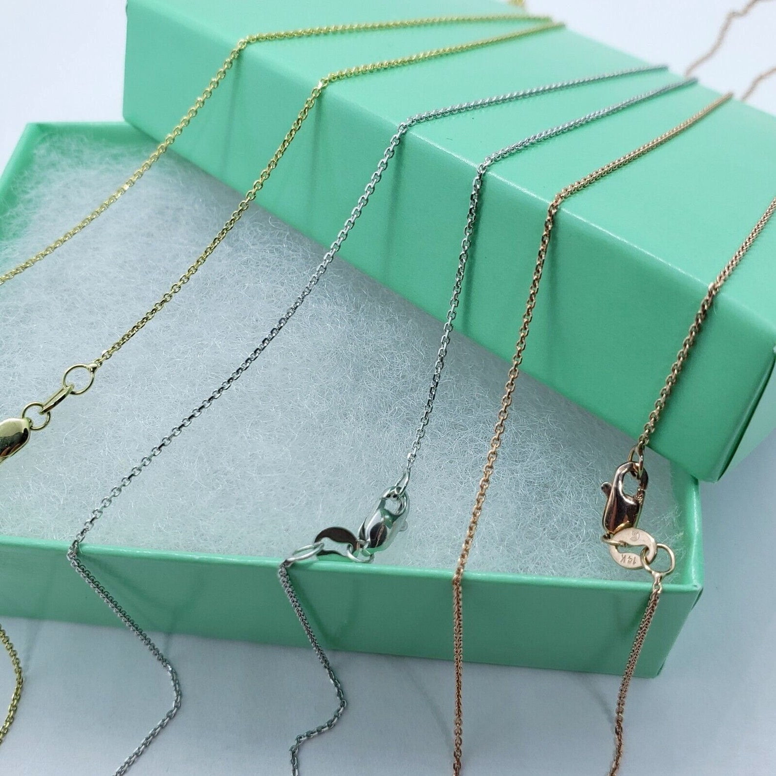 14K Solid Yellow White Rose Gold Boston Link Necklace Chain