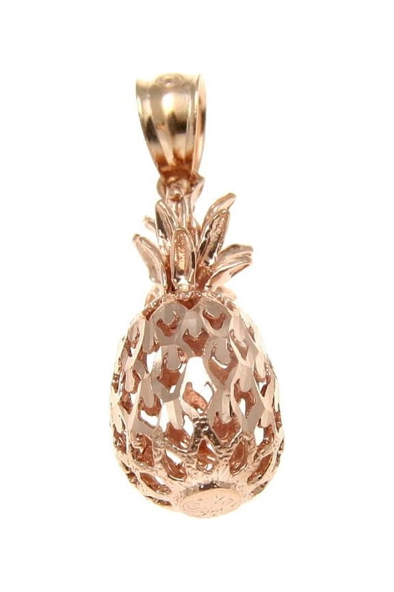 14K Solid rose gold Hawaiian diamond cut pineapple charm pendant 6.5mm