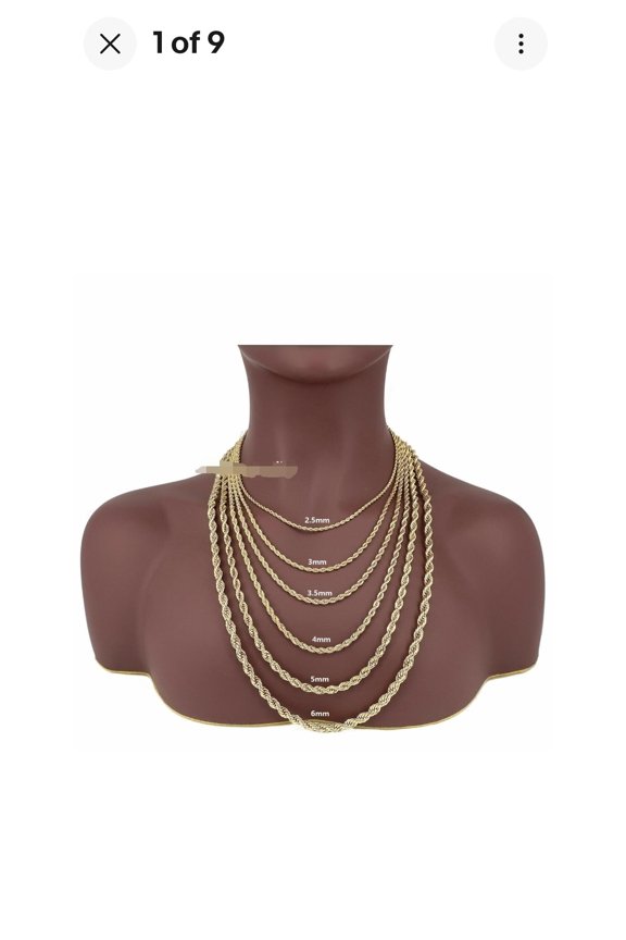 14K Stamped Real Gold Filled Rope Chain Necklace All Sizes for Women and Men by JEWLER