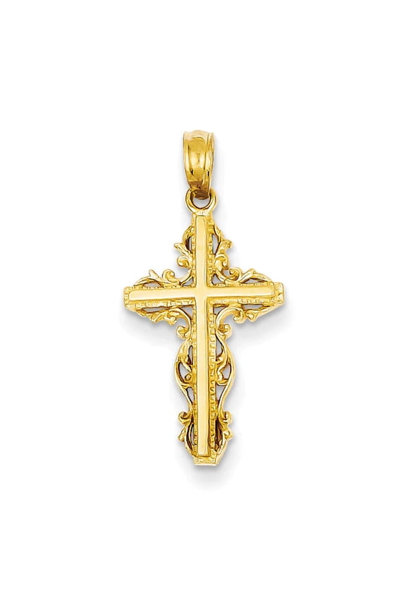14K Stick Cross with Lace Trim Charm K8458