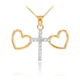 thumbnail image 1 of 14K TWO TONE GOLD HEART CROSS DIAMOND CHARM NECKLACE - Pendant with 18" chain, 1 of 1
