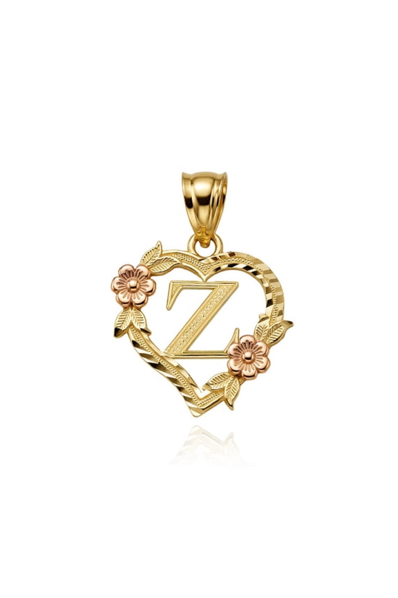 14K TWO-TONED (Yellow and Rose) Gold Letter "A-Z" Initial Flower Heart Monogram Initial Z (20 INCHES)
