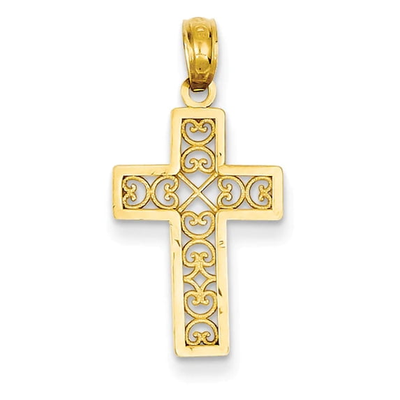 14K Yellow Gold Timeless Textured Lace Center Latin Cross Pendant