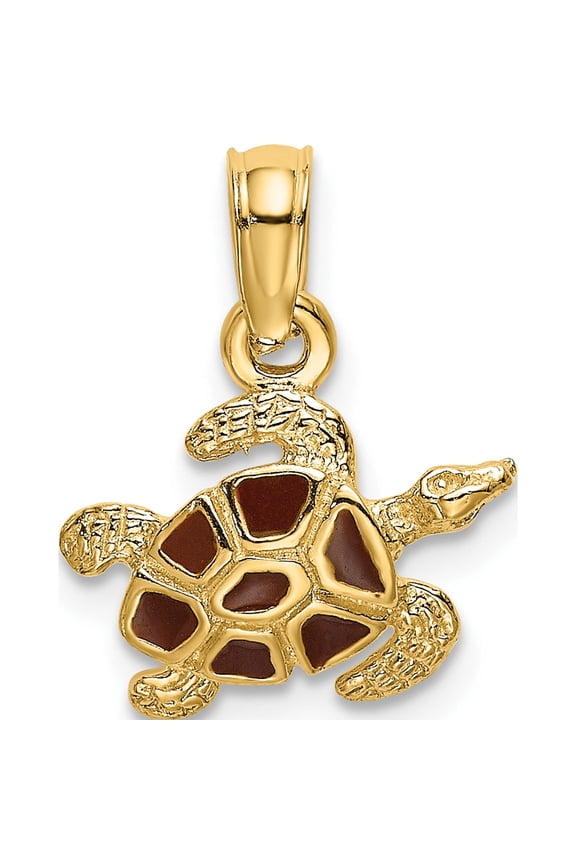 14K Textured and Enameled Sea Turtle Charm Yellow Gold Material Inspired Precious Delicate Made for expressing your unique story