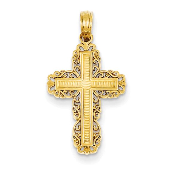 14K Textured with Lace Trim Cross Charm K8431