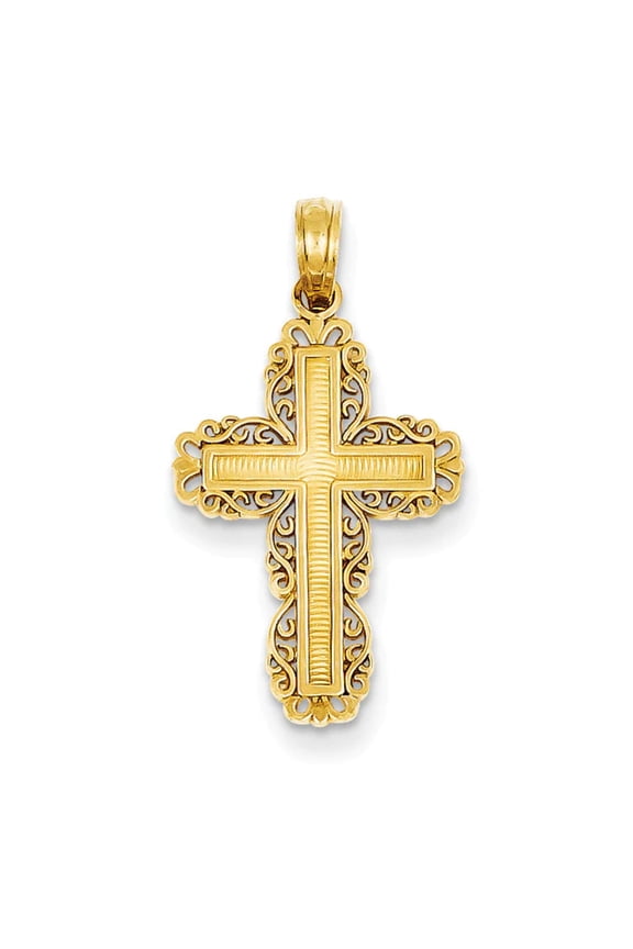 14K Textured with Lace Trim Cross Charm K8431
