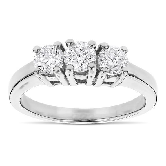 14K Three Stone Natural 1 Ctw Diamonds Past Present Future Engagement Ring (White Gold Size 5)