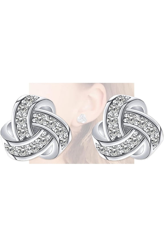 14K Top Gold Plated Stud Earrings Genuine 925 Sterling Silver Post CZ Hypoallergenic Earrings Love Knot Cubic Zirconia Earrings for Women, Sterling Silver, Cubic Zirconia[k343]