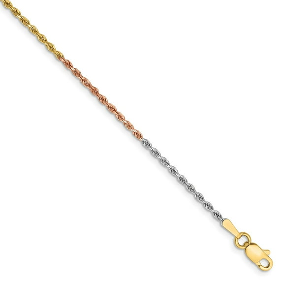 14K Tri-Color 1.5mm Diamond Cut Rope Chain